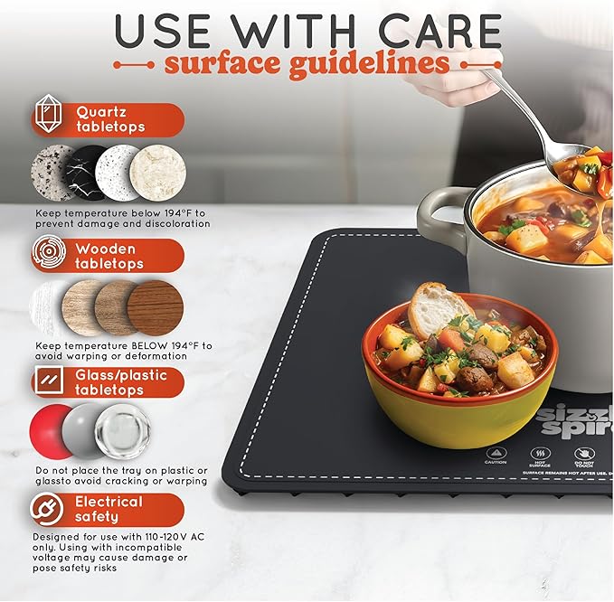 Electric Warming Tray, Rollable Silicone Warming Pad for Food with 4 Temperature Settings, auto Shut-Off, Great Food Warmer Mat for Parties, Buffets, Gatherings and Everyday Use - Black