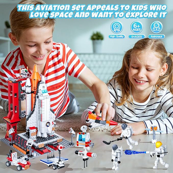 Space Exploration Shuttle Toys Gifts for 6 7 8 9 10 11 12 Year Old Kids, Girls, Boys, 12-in-1 STEM Projects Rocket Building Toy Kit with 3 Astronauts, Airplane Rocket Set Xmas Ideas, 885 Pcs