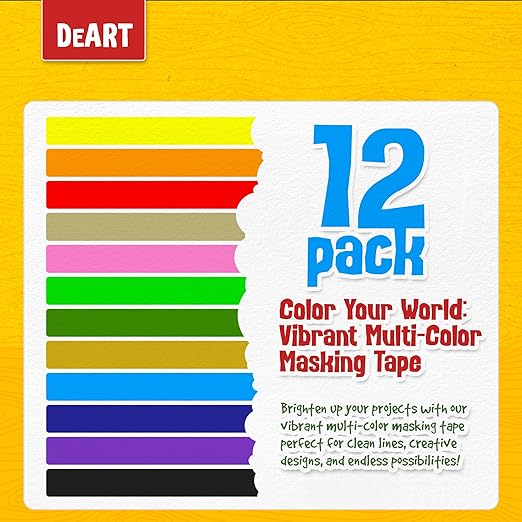 12 Pack Colored Masking Tape, 396 Ft x 0.6 inch Mini Colored Painters Tape for Arts & Crafts Labeling or Coding, Kids Art Supplies Color Tape Rolls, washi-scale Colorful Masking Tape, DIY Artist Tapes