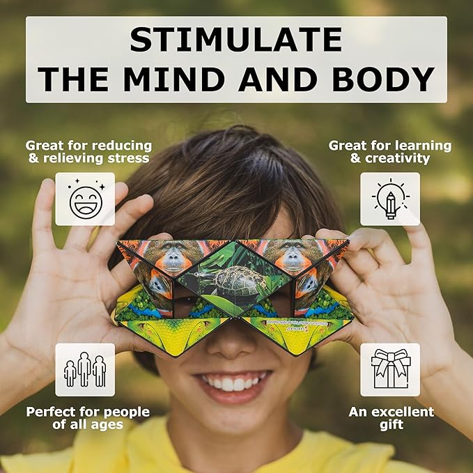 SHASHIBO Shape Shifting Box - Award-Winning Fidget Toy w/ 36 Rare Earth Magnets - Fidget Cube Transforms Into Over 70 Shapes, Sensory Toy Gift for Kids, Teens, and Adults (Wild Series - Arctic)