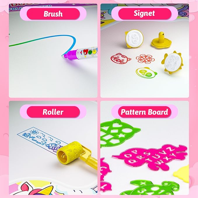 Water Doodle Mat,40 x 32 Inch Large Drawing Mat with Backpack,Educational Toys Gifts for Kids Boys Girls,Mess Free Painting for Toddlers Age 2 3 4 5 6 7 8 Year Old