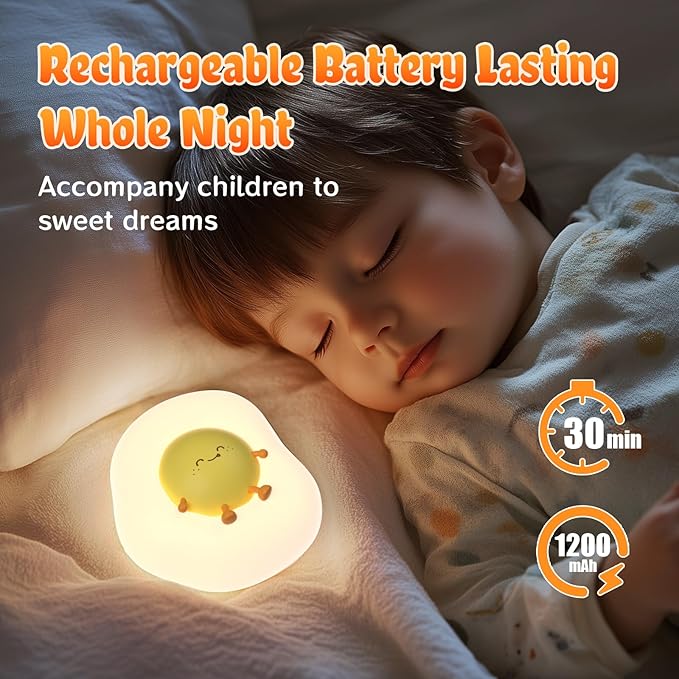 Egg Night Light for Kids,Toddler, Baby Nursery, Cute Nightlight Silicone Lamp for Sleeping Companion, Auto Off 30Min Timer, Cordless Rechargeable Battery