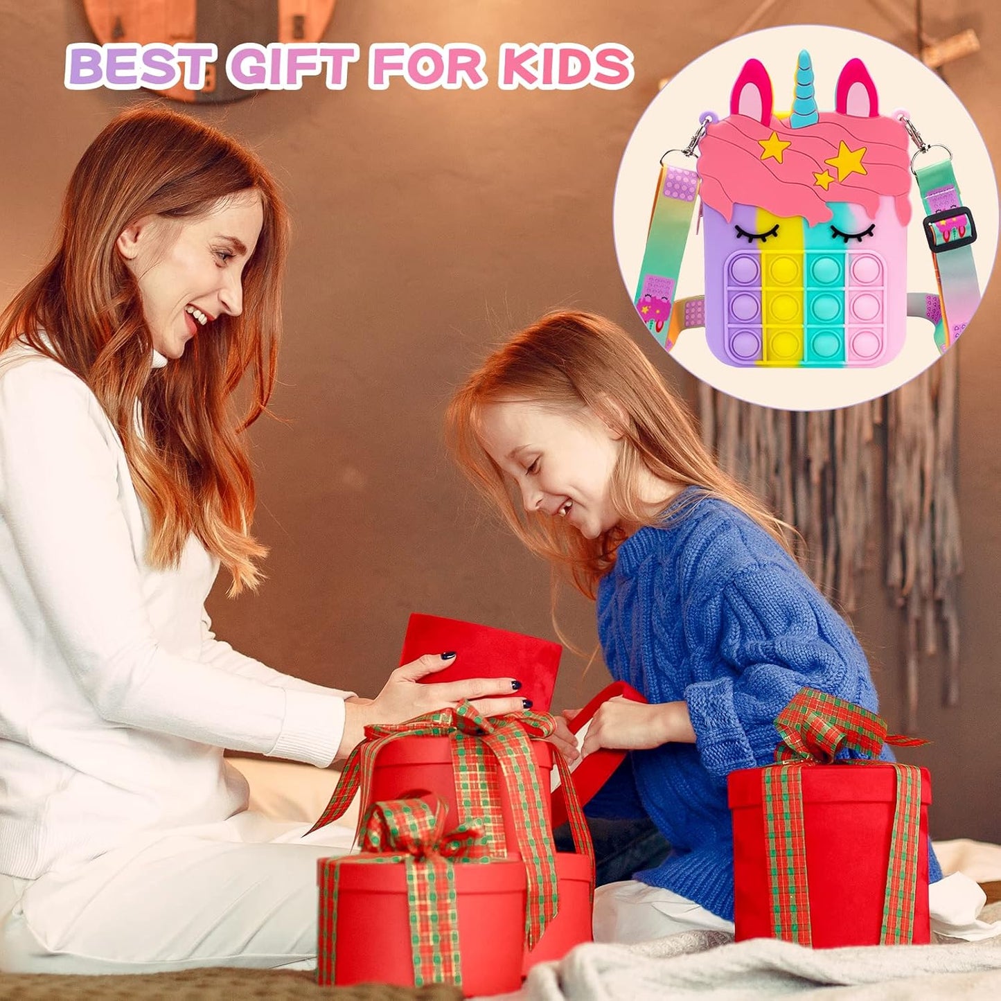 Big Pop Purse, Unicorn Pop Purse for Girl Pop Bag with Unicorn Pop Toy, Shoulder Bag Fidget Toys Pop Fidget Backpack Toy for Kids Backpack Silicone Bag Pop for Xmas Gift Girls