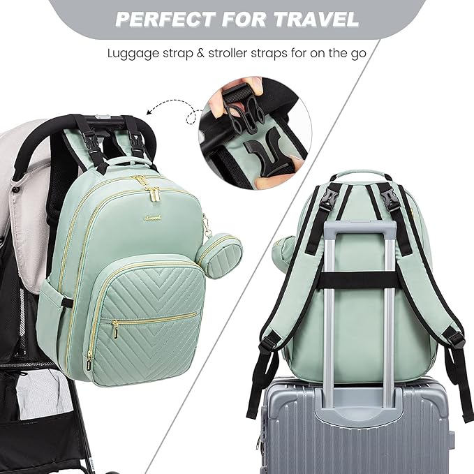 LOVEVOOK Diaper Bag Backpack, Quilted Baby Bag with Changing Pad & Pacifier Holder, Waterproof Travel Diaper Bags for Baby Boys Girls, Stylish and Large Capacity, Mint Green