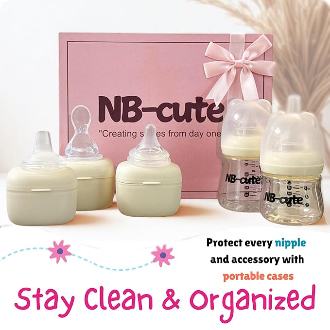 Glass Baby Bottles Anti Colic Set 2 Pack 3oz and 6oz BPA Free Heat Resistant Borosilicate Glass with 3 Silicone Nipples Wide Neck Gift Box Baby Shower Easy to Sterilize for Newborn Infant 0-9 Months