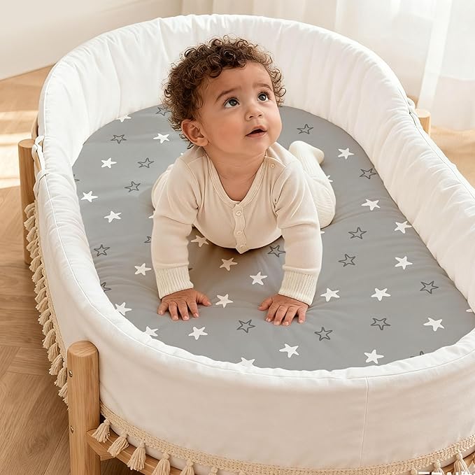 Baby Bassinet Sheets 3 Pack, Fitted Cradle Sheets for Boys & Girls, Ultra Soft Breathable 32" x 16", Universal Fit for Rectangle Round Oval Hourglass Mattress (Blue Gray Planet)