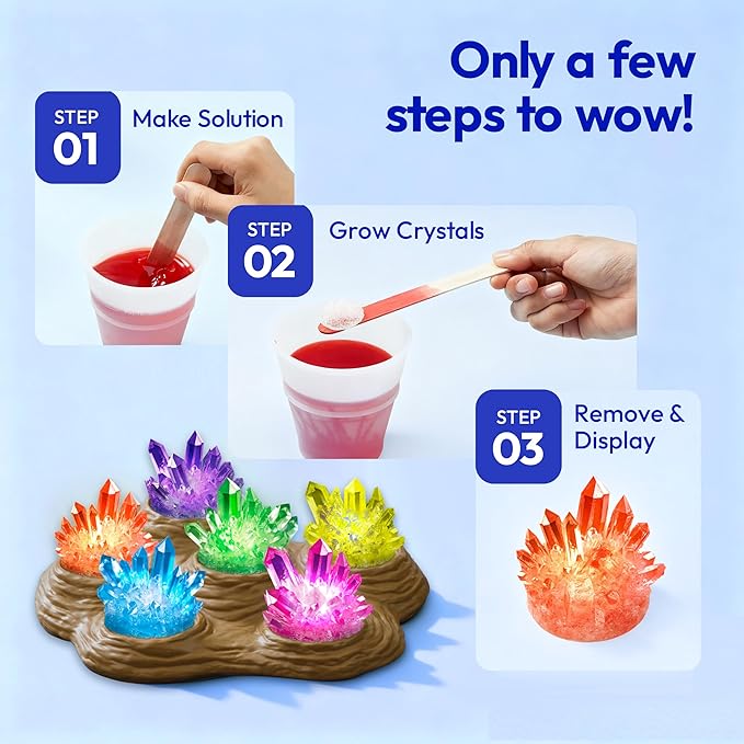 Klever Kits Crystal Growing Lab- 7 Color Crystal Growing Kit with Light-Up Base, Educational Toys Birthday Gift for Boys and Girls, Science Kits for Kids Ages 8-12