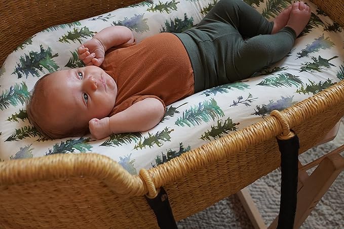 Baby Bassinet Sheets for Boy, Girl (Woodland Forest Animals) 2-Pack - Fitted Bedside Bassinet Sheets - Buttery Soft Cotton Blend for Standard Mattress Pad - Compatible with Halo BassiNest