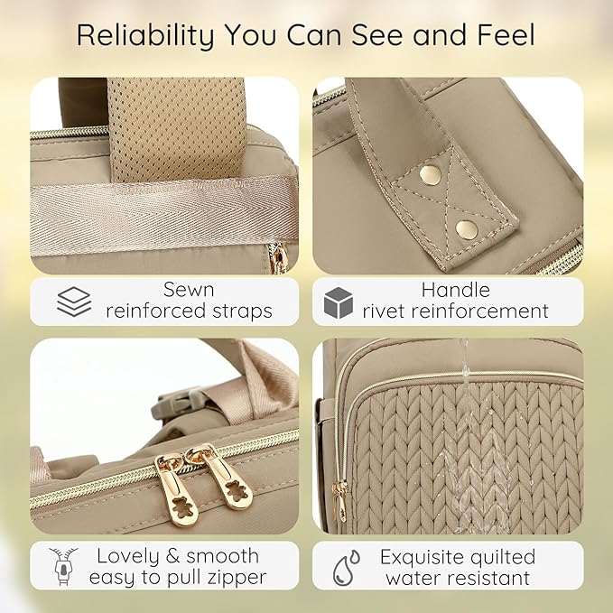 AIJIEKE Diaper Bag, Large Wide-Open Baby Diaper Backpack, Multi-functional Baby Travel Tote Bag, Diaper Bag with Changing Pad, Diaper Bags for Mom & Maternity (Brown Taupe)