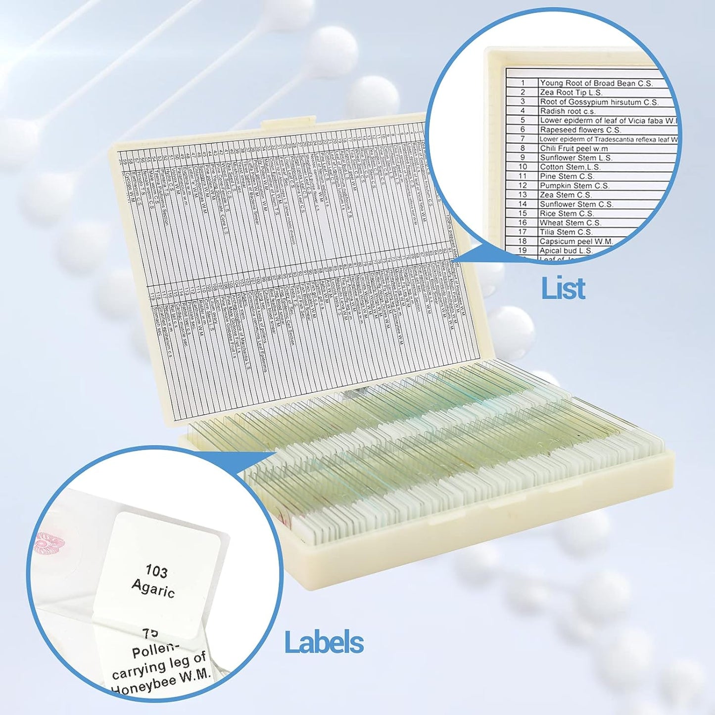 120 Microscope Slides with Specimens for Kids, Prepared Microscope Slides for Kids Microbiology, Prepared Microscope Slides for Adults