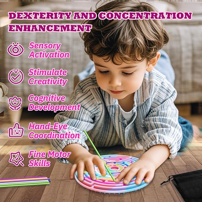 Sensory Activity Board for Kids 3 & Adults - Silicone Fidget Toys with 12 Strings ADHD Autism Anxiety Relief, Portable Travel Bag Included