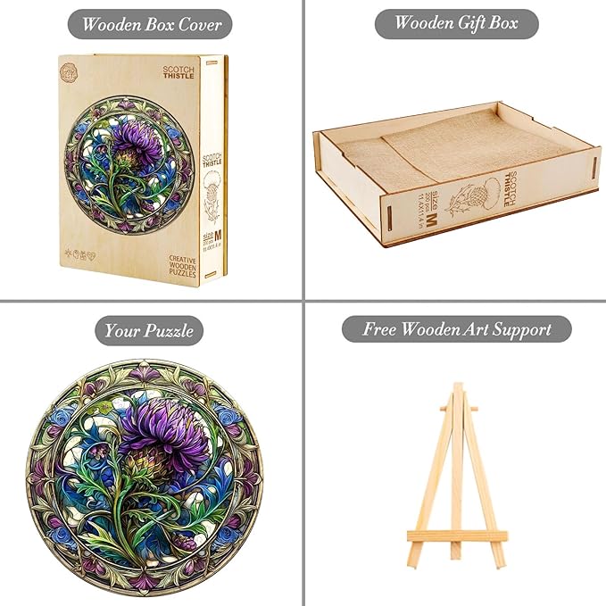 KAAYEE Wooden Jigsaw Puzzles-3D Visual Effect Scotch Thistle Wooden Puzzle Adult Unique Shape Wooden Puzzle Wooden Jigsaw Puzzle for Adult,Puzzle for Adults,Family Puzzles (M-11.4 * 11.4in-200pcs)