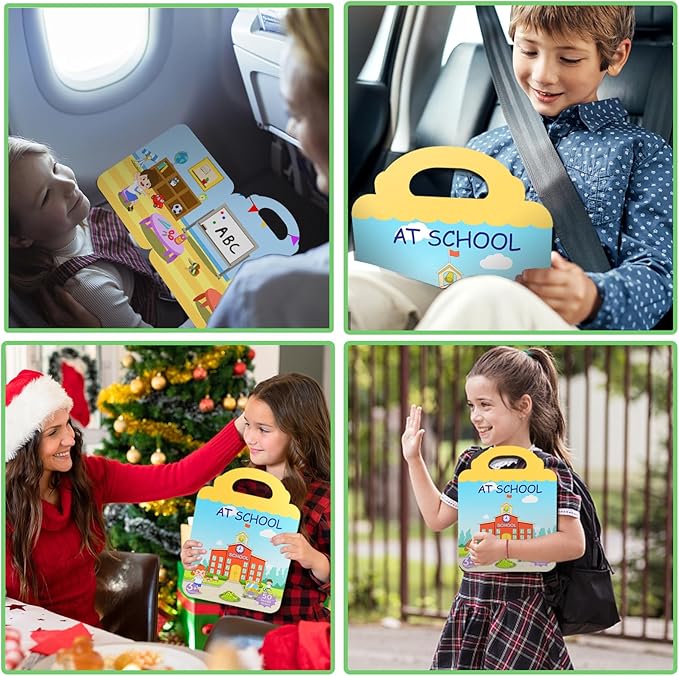 JOFREY at School Reusable Sticker Book,Jelly Sticker for Kids,50pcs Stickers ，Quiet Busy Book Preschool Learning Activities for Toddlers Ages 3-6