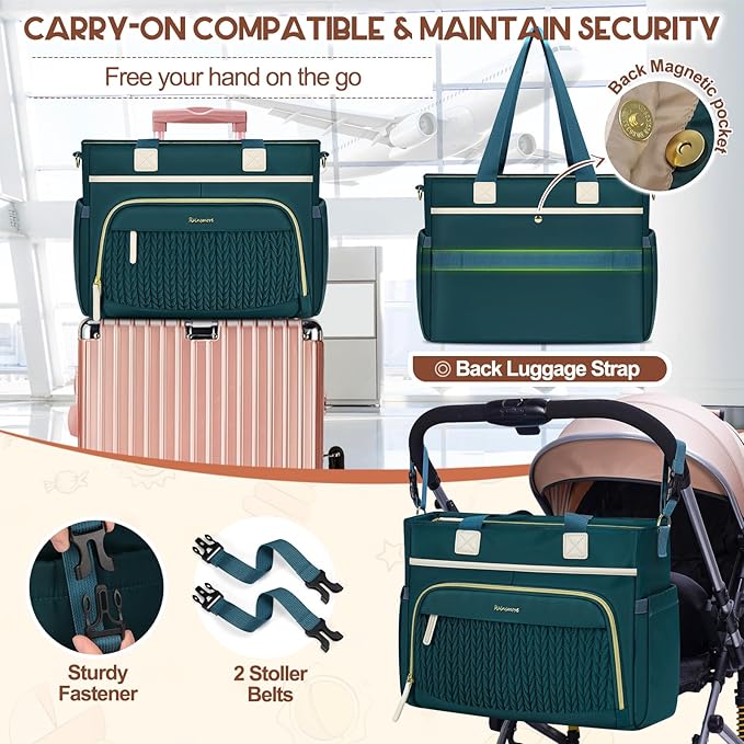 RAINSMORE Diaper Bag Tote, Large Diaper Baby Bag Waterproof Multifunctional Diaper Bag with Pacifier Case & Changing Pad