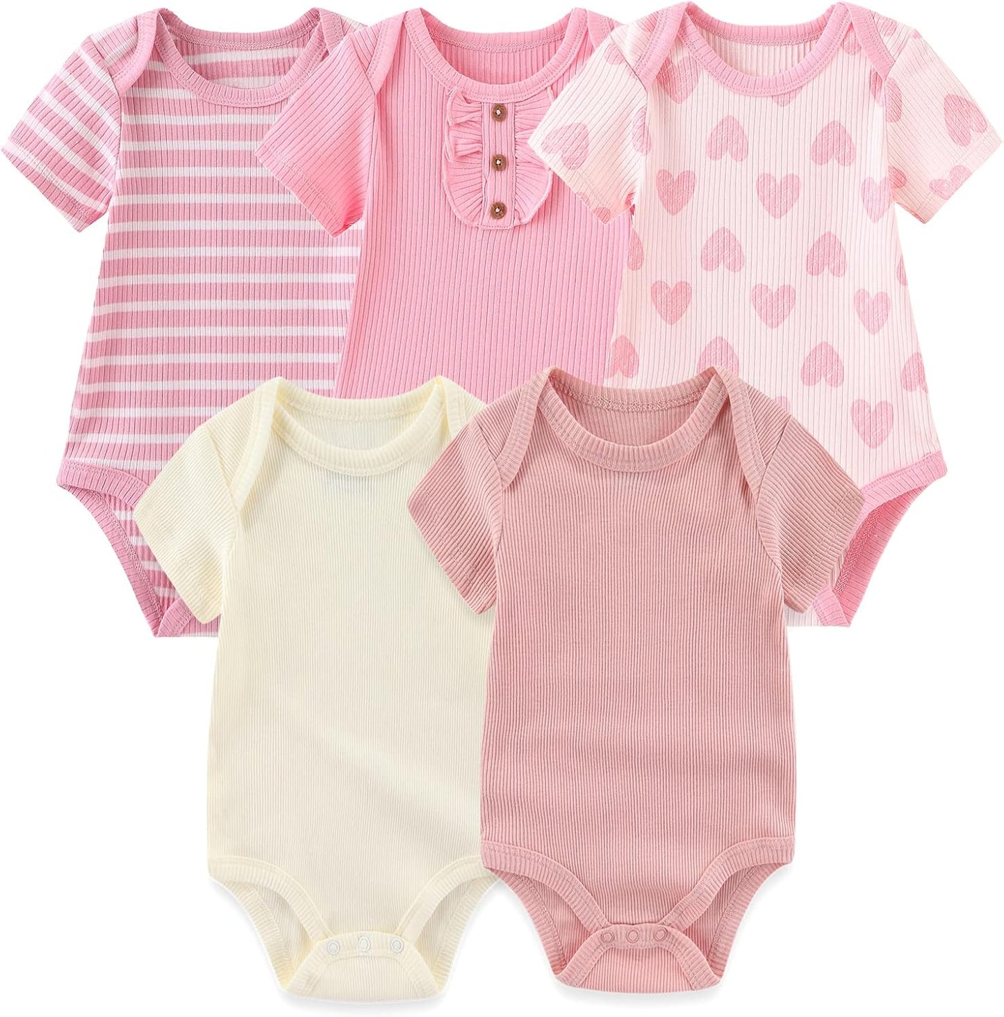 Newborn Baby Short Sleeve Bodysuit Cotton One-Piece Baby Clothes 5-Pack, 0-12 Months