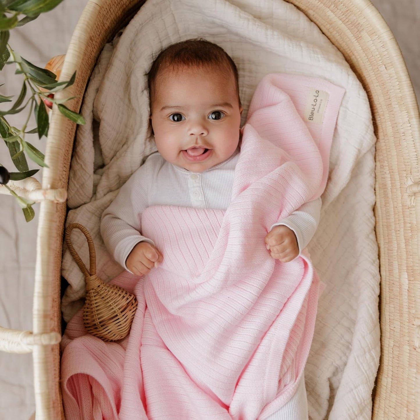 Organic Ribbed Swaddle Blanket for Boys & Girls - 100% Luxury Organic Soft Cotton Knit Warm Cozy Cuddle Stroller Crib Blanket for Newborns, Infants, & Toddlers (Blush Pink)