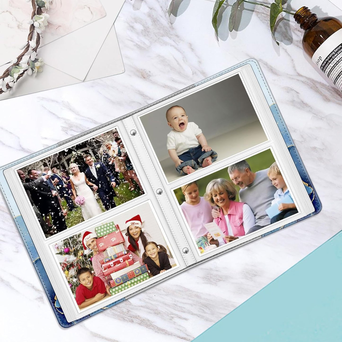 Fintie Photo Album for 4x6 Photos - 112 Pockets Vegan Leather Cover Memory Albums Book for Birthday Family Anniversary Vacation Pictures, Ocean Marble