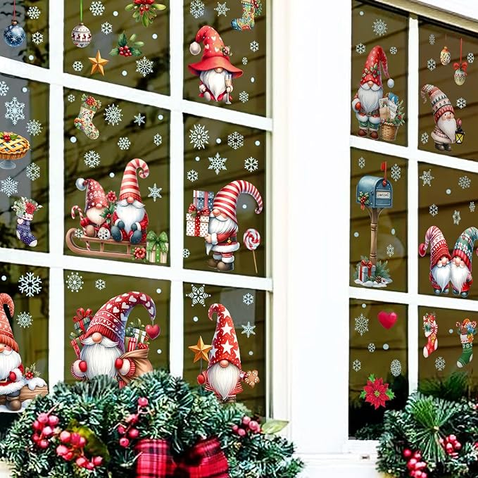 Christmas Window Clings, Gnome Window Stickers,Window Decals Snowflake, Gnome Christmas Truck, Home Decorations,Thanksgiving Xmas Gifts,Kitchen, Living Room, Bedroom Window Stickers