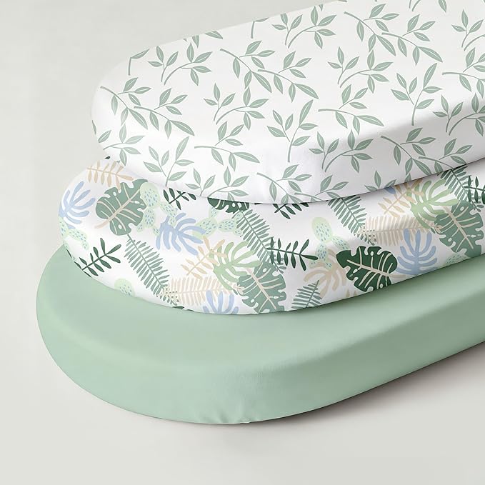 Baby Bassinet Sheets 3 Pack, Fitted Mattress Sheets for Boys & Girls, Ultra Soft Breathable, Universal Compatible with Halo Bassinest Swivel Sleeper(Sage Green, 32x16 Inch)