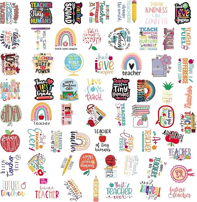 110PCS Teacher Stickers, Non-Repeating Funny Teacher Stickers Waterproof Meme Stickers for Teachers Gift Vinyl Decals Cute Stickers Gifts for Laptop Water Bottles Phone