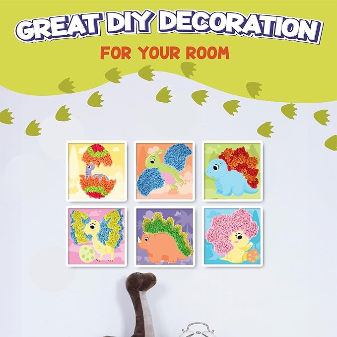 jackinthebox Poke Poke Art – Dinosaurs Theme, Mess-Free Fabric Art and Craft, Flower Pressing Kits, Gift for Kids, Toys for Girls and Boys Ages 4 5 6 7 8