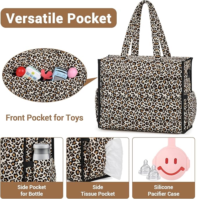 IBFUN Diaper Bag Tote for Baby - Large Baby Bag 4Pcs with Waterproof Changing Pad Pacifier Case, Travel Hospital Mommy Bag