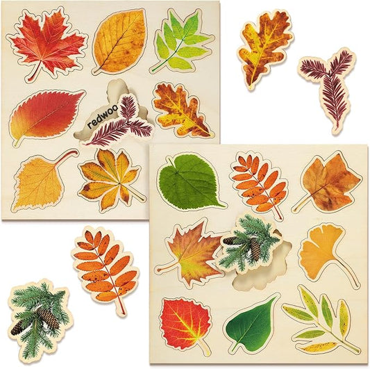 Kathfly 2 Pieces Leaf Wooden Jigsaw Puzzles Leaf Puzzle Montessori Toy Early Educational Learning for Birthday Gift Early Education School(Fresh)