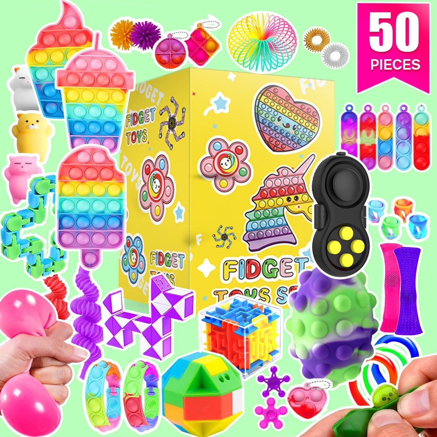 Fidget Toys, 50 Pack Sensory Toy Set Bulk Stocking Stuffers Carnival Treasure Box Classroom Prizes Gifts Party Favors for Kids Adults Boys Girls, Stress Relief Anxiety Relief Autism Autistic
