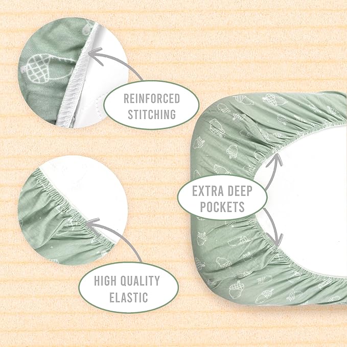3-Pack Organic Jersey Cotton Bassinet Fitted Sheets – Fits 32 x 16 x 4 Inch Pads – Compatible with Halo, Snoo, Graco, Dream On Me, Delta – for Oval, Hourglass, and Rectangular Bassinet Mattresses