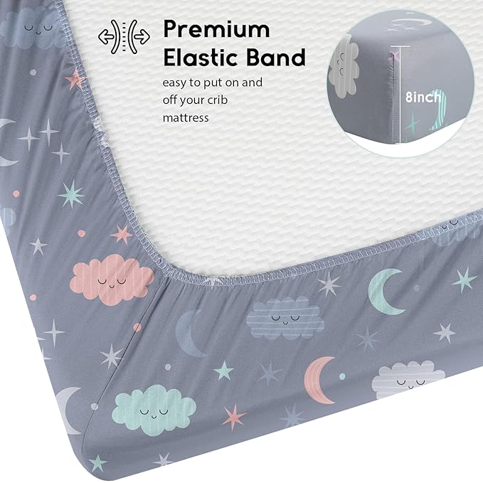 Yoofoss Baby Crib Sheets for Boys Girls, Fitted Crib Sheet 2 Pack for Standard Crib and Toddler Mattress, Super Soft Microfiber Baby Sheet 28x52x8in(Cloud)