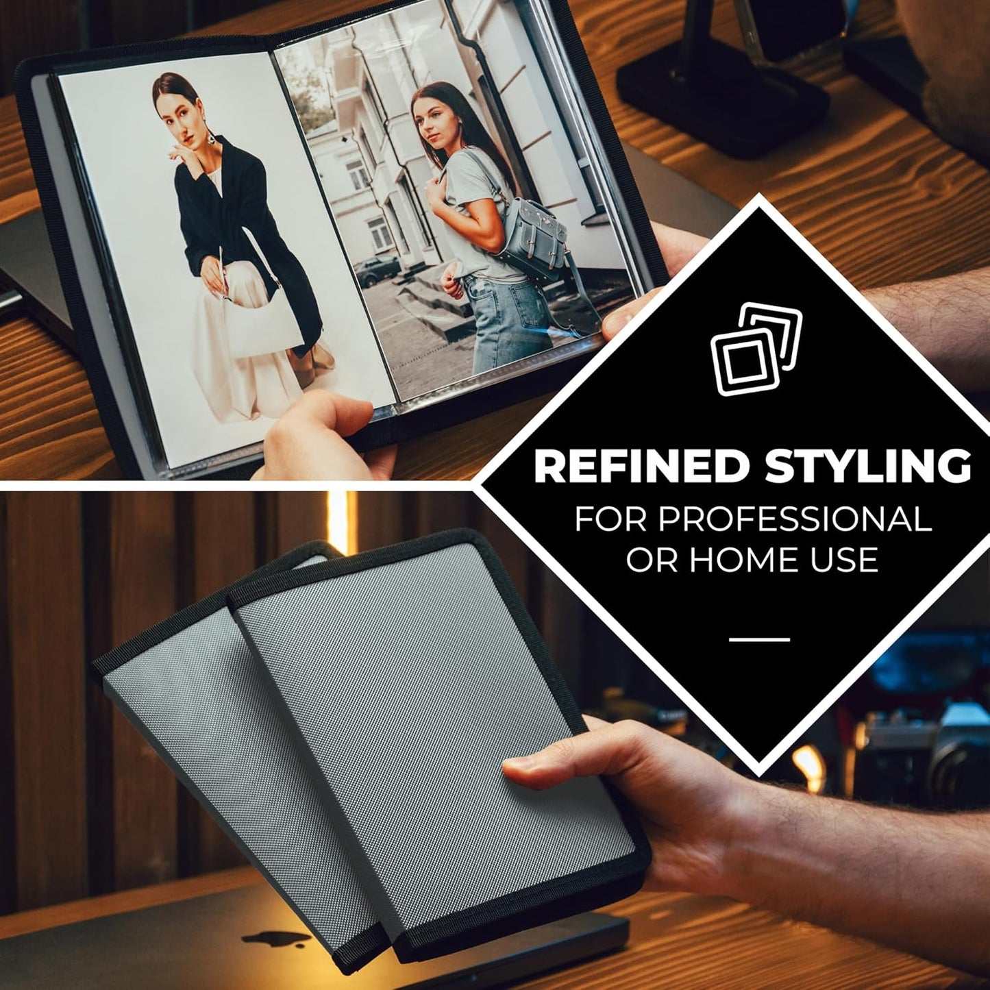 Dunwell Small Photo Album 4x6 with Black Mounting Paper (2-Pack, Silver), 4 x 6 Photo & Art Portfolio Presentation Book, Each Shows 48 Pages, Professional Mini Picture Book for Artwork, Postcards