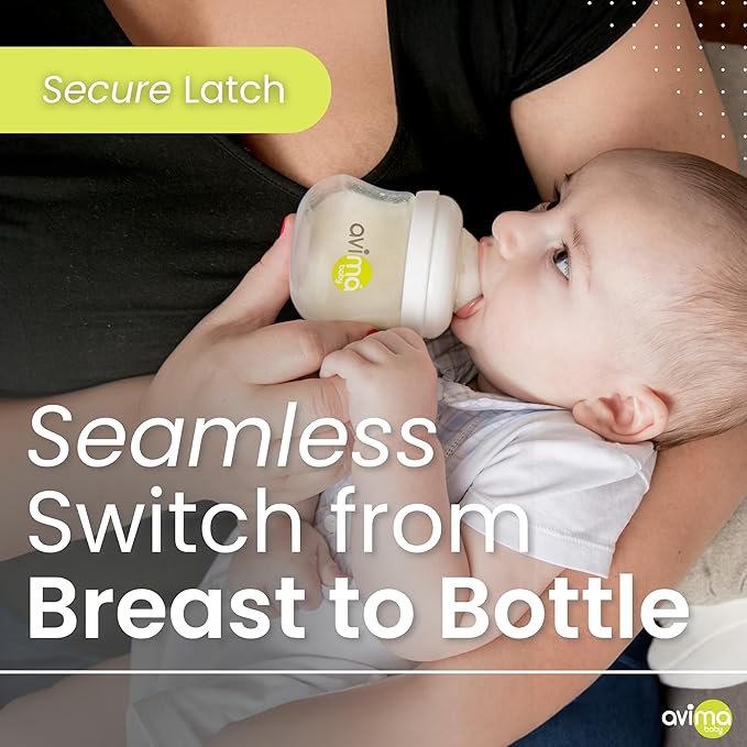 Avima Baby 4 oz Anti Colic Baby Bottles for Breastfed Babies - Slow Flow Nipples, Wide Neck Bottle, BPA Free - Newborn 0-3 Months, Stage 1 (Set of 6)