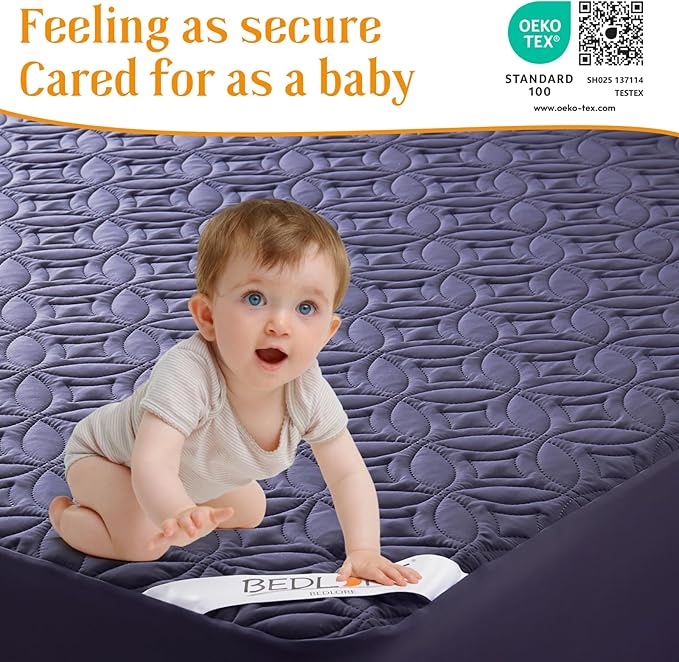 BEDLORE Waterproof Mattress Protector, Cal King Size Mattress Pad with Deep Pocket 6"-18" Depth, Soft Dirt-Proof Double Bed Mattress Cover for Bedroom, College Dorm, Hotel (Navy Blue)