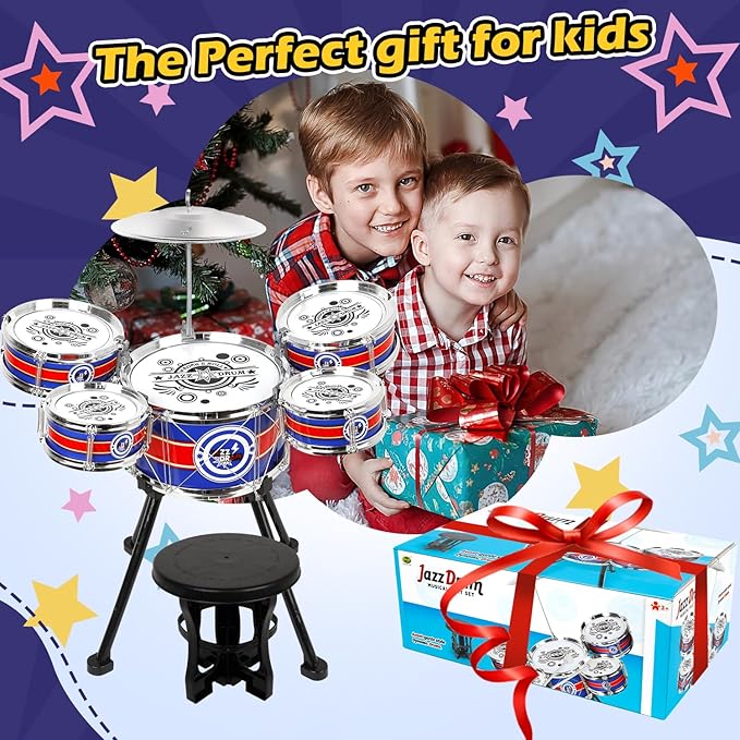 Toddler Jazz Drum Set Upgraded Kit with 5 Drums - Music Toys for 3-5 Year Old Boys & Girls