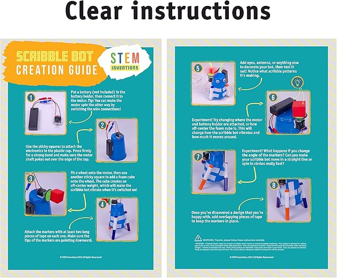 DIY Doodle Scribble Bot Kit – Bulk Pack of 10 Drawing Motorized Doodle Art Robot Projects for Kids - STEM & STEAM Classroom Robotics Activity