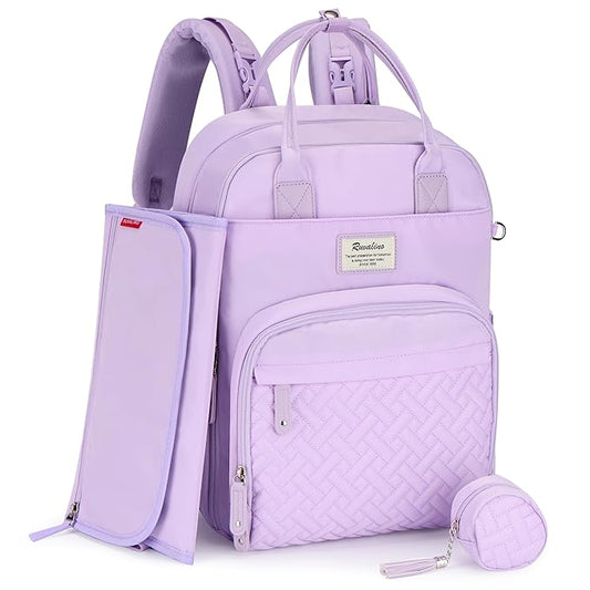 RUVALINO Diaper Bag Backpack, Multifunction Travel Pack Maternity Baby Changing Bags, Large Capacity, Waterproof, Light Purple