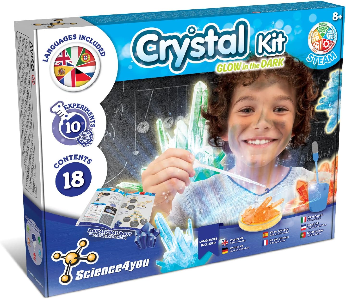 Science4you - Crystal Growing Kit for Kids Age 8+ - Chemistry Set with 10 Science Experiments for Kids Including Growing Crystals and Gem Stones, Geology Gifts for Kids, Science Kits for Kids Age 8