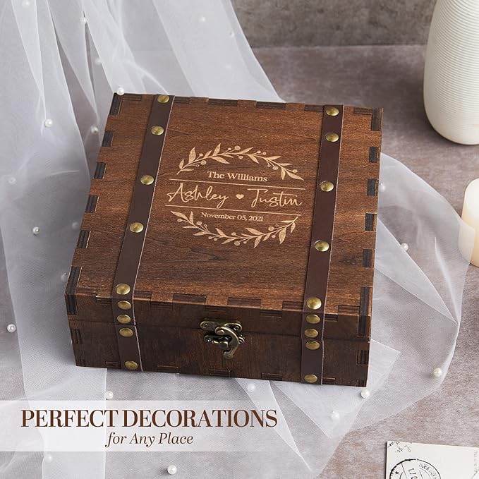 AW BRIDAL Personalized Wedding Keepsake Box Wooden Gift Box Decorative Box Wedding Engagementy Gifts for Couples Bridal Shower Bride Gifts//DK2201CPP37//