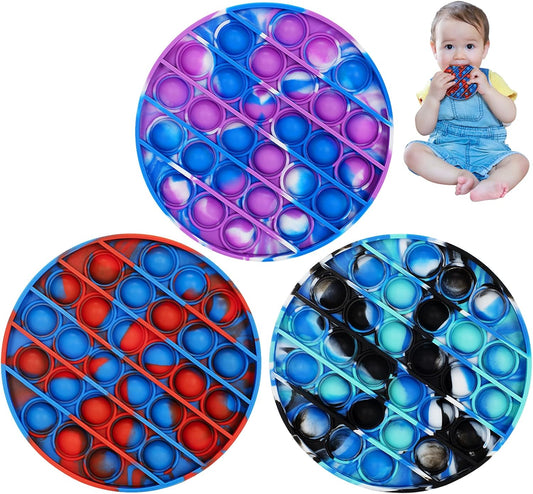 Pop It Fidget Toys - Bubble Tie Dye Fidgets Toys for Anxiety - Sensory Toys for Autism - Stress Relief Toys for Kids with ADHD - Food Grade Silicone 3 Pack Set, Push Pop Fidget Toy (Round)