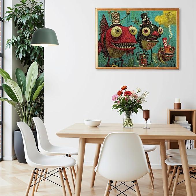 1000 Piece Puzzle for Adults, Quirky Piranha-Inspired Artwork with Unique-Shaped Pieces, Matte Texture, Color-Coded Backing, Challenging Gift for Puzzle Lovers 26.6 x 19.2 in