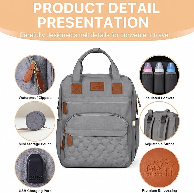Large Diaper Bag Backpack with Changing Station, USB Charging Port, Insulated Pockets, Mosquito Net & Sun Shade – Waterproof Large Capacity Travel Diaper Bag for Moms & Dads