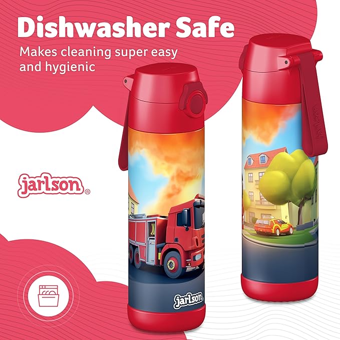 Jarlson® Mali Children's Water Bottle, Thermal Stainless Steel Water Bottle, BPA-Free, Leak-Proof, Children's Bottle with Chug Lid, Bottle for School, Nursery (Fire Engine Red, 18 oz)
