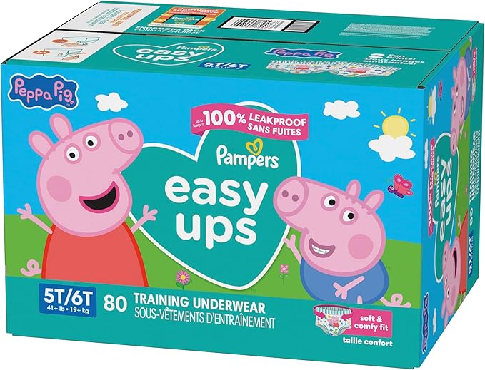 Pampers Training Pants - Easy Ups Girls & Boys - Size 5T-6T, 80 Count, Peppa Pig Potty Underwear (Packaging May Vary)