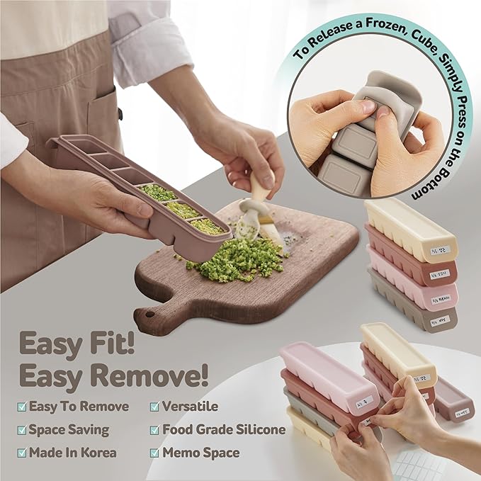 Silicone Freezer Trays with Lid, 2ea 1oz 6 Section-Leak Proof Silicone Freezer molds for Homemade Baby Food Breastmilk, Purees, Vegetables, Fruit, Baby Food Jars Ice Tray with Lid BPA Free Gray