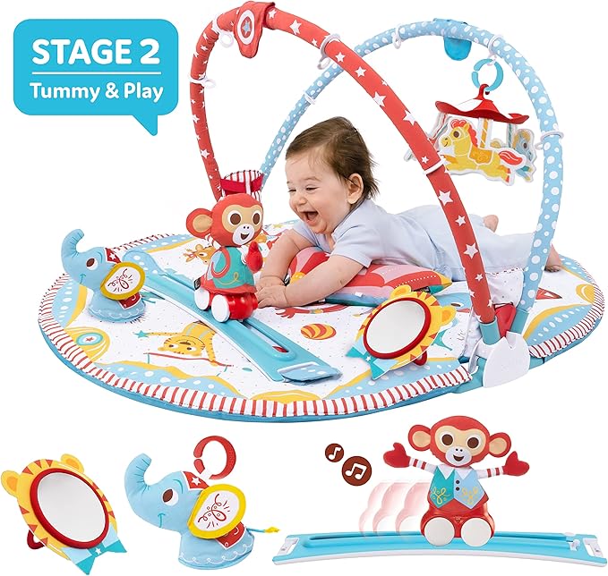 Yookidoo Baby Gym and Play Mat - 3 Stage Accessory Gym with Motorized Robot Track - 20 Development Activities - Age 0-12 Months (Gymotion Circus Playland)