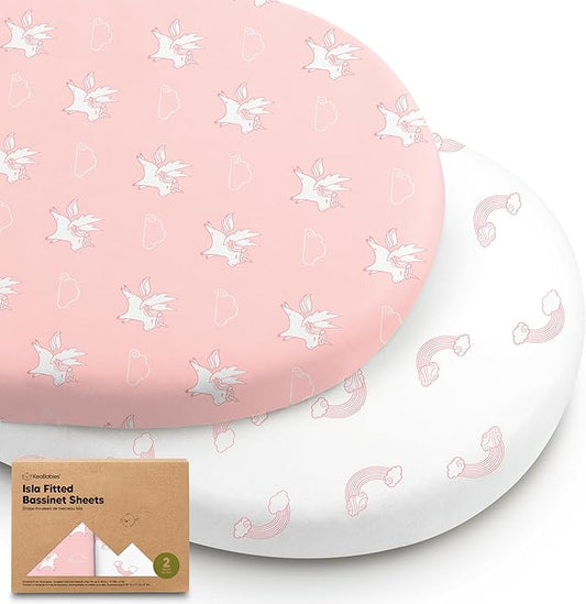 2-Pack Baby Bassinet Sheets Girl, Boy - 33x17 Viscose Derived from Bamboo Bedside Mattress Fitted Bassinet Sheets, Compatible with Halo Bassinest Swivel Sleeper, Baby Delight, Graco(Dreamland)