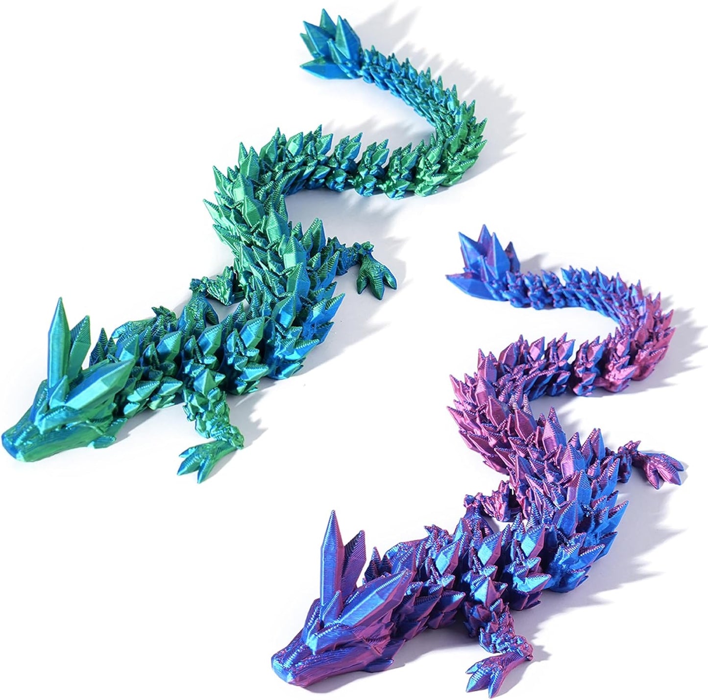 2PCS 12" 3D Printed Dragon, Articulated Dragon, Crystal Dragon, Dragon Fidget Toy, Home Office Decor Executive Desk Toys