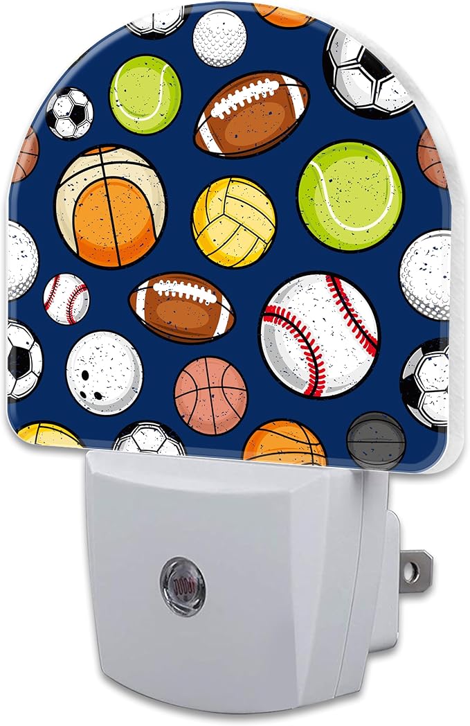 Retro Sports Balls Night Light, Colorful Balls Dusk to Dawn Night Light Plug in,0.5w Energy Saving Sleep Friendly NightLight for Kids Boys Girls Home Bedroom Living Room Kitchen Decor