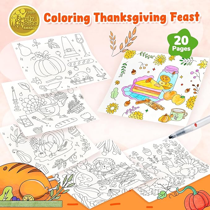 JoyCat Paint with Water Coloring Books for Toddlers, Watercolor Painting Sets for Kids Ages 3-5 4-8, Arts and Crafts Drawing Activities Toy Birthday Gift for Boys Girls (Thanksgiving)