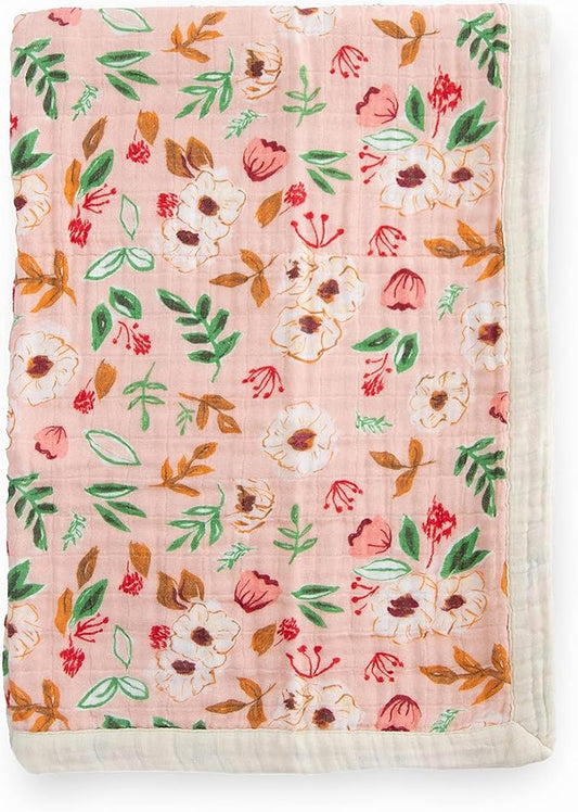 Little Unicorn Newborn Receiving Quilt | Ultra- Soft, Multi-Layered Muslin Fabric | Gift for Newborns & on-The-go (Vintage Floral)